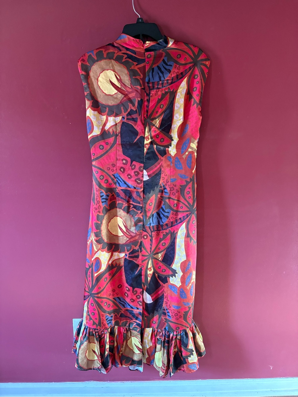 Bohemian Red Floral Maxi Dress with Ruffle Hem